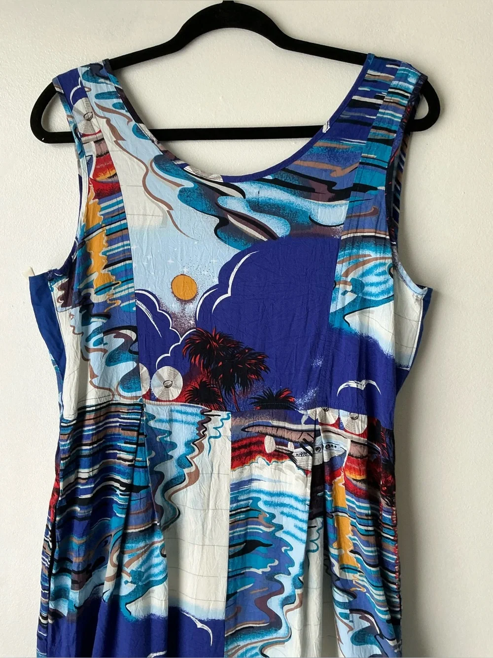 JAMS WORLD Vintage Tropical Print Sleeveless Midi Dress Blue White Medium - Picture 5 of 9